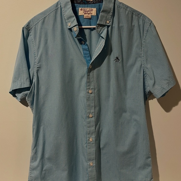 Penguin By Munsingwear Men's Button-Up Short Sleeve Casual Shirt Blue Size Large - Picture 1 of 8